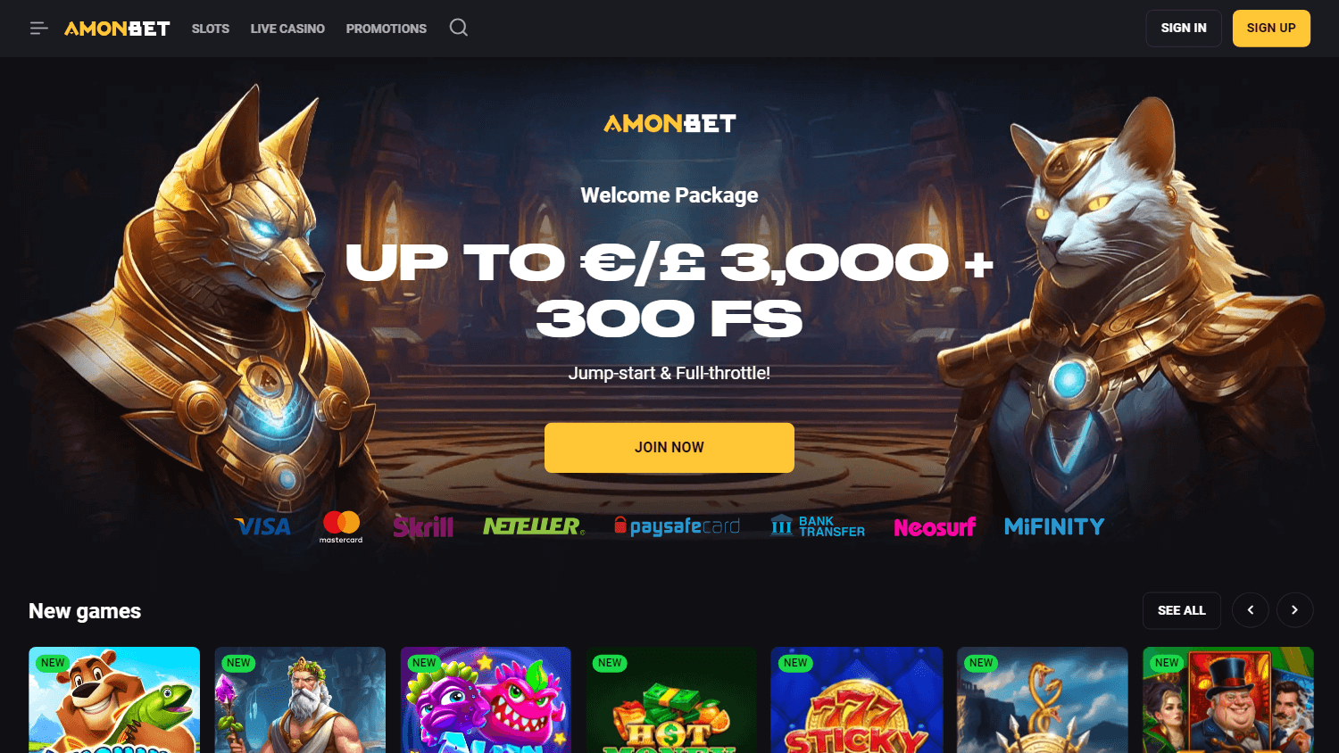 Amonbet Casino interface showcasing slots and bonuses
