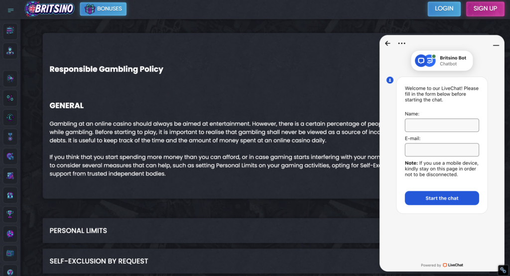 Support casino Britsino