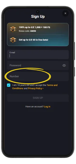 AmonBet Enter your mobile number