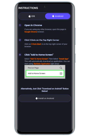 MyStake Android mobile browser setup guide