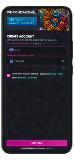Britsino email address and establish a password