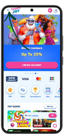 Casino Joy Click the menu