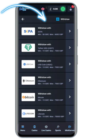 MyStake withdrawal methods selection interface