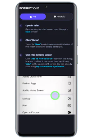 MyStake iOS Safari web app installation steps